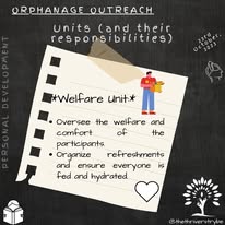 A note of the Welfare Unit Responsibilites for The Orphanage outreach
